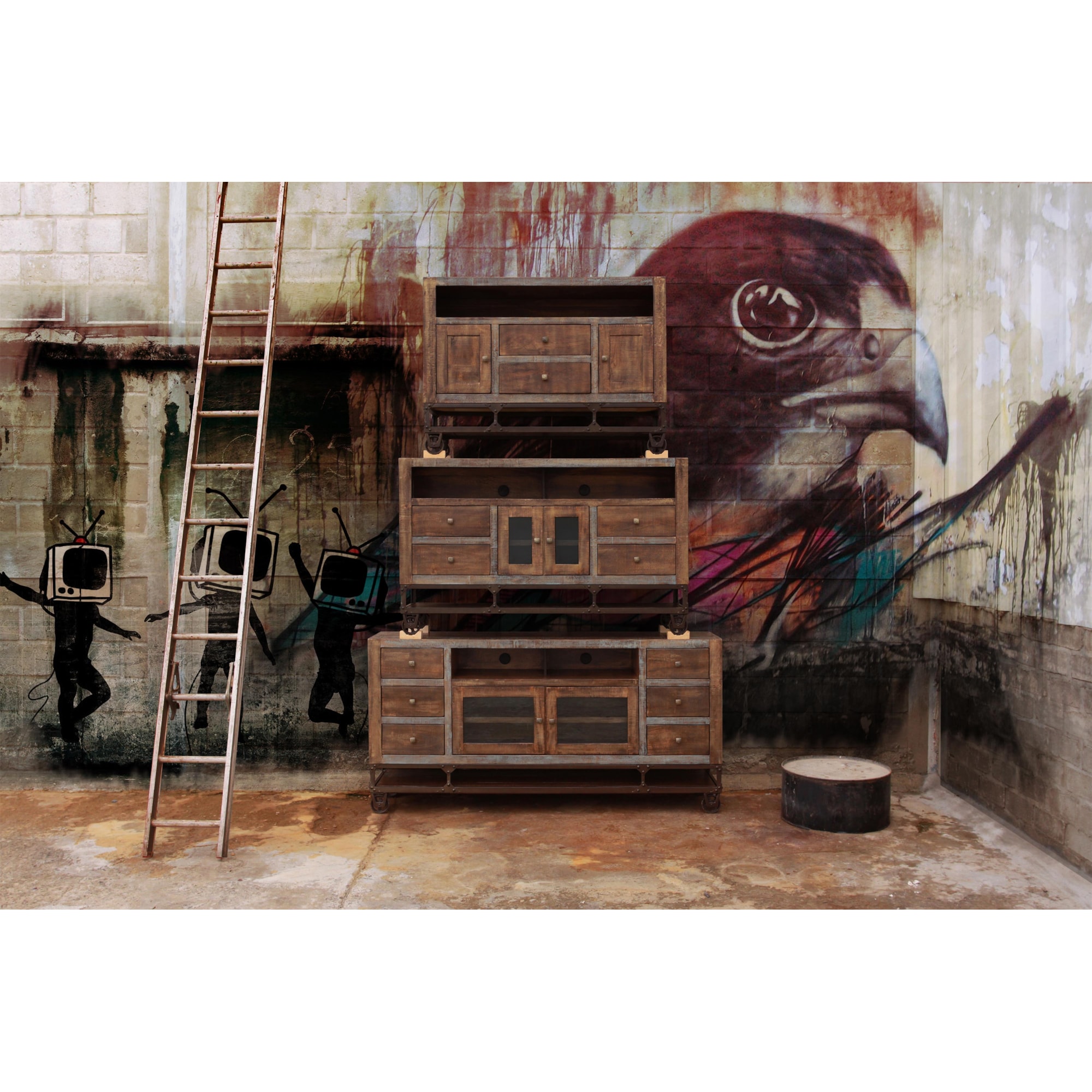 International Furniture Direct Urban Gold E56062 62" Solid Wood TV